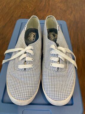 Keds Champion Seersucker Canvas Sneakers Blue White Plaid Lace Up Women’s Size 7